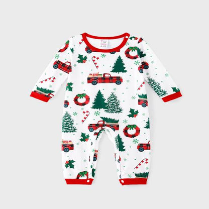 Family matching Christmas-themed pajamas Allover Truck Christmas Tree Pajama Set - ChildAngle