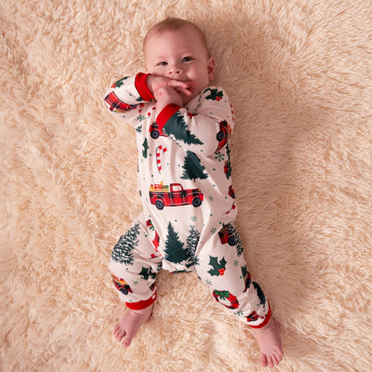 Family matching Christmas-themed pajamas Allover Truck Christmas Tree Pajama Set - ChildAngle