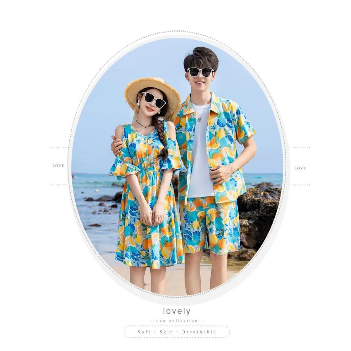 Family Matching Summer Fruit Print Blue Flared Dress Shirts Shorts Set –  ChildAngle