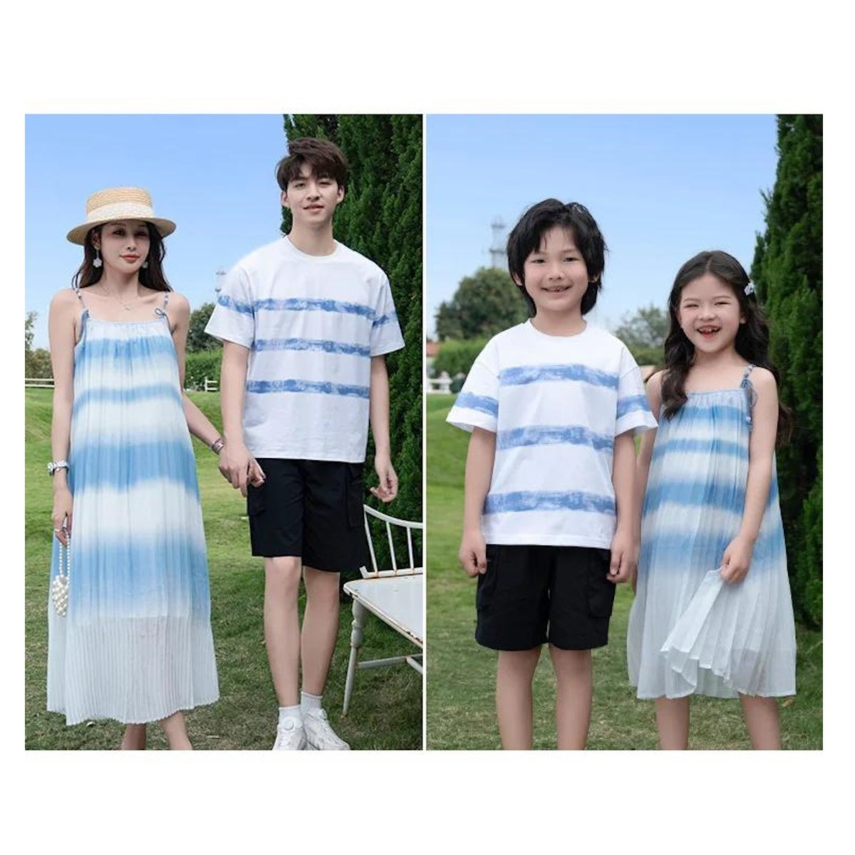 Family Matching Outfits Blue Striped Matching Family Shirts and Ruffle Stripe Slip Dress - ChildAngle