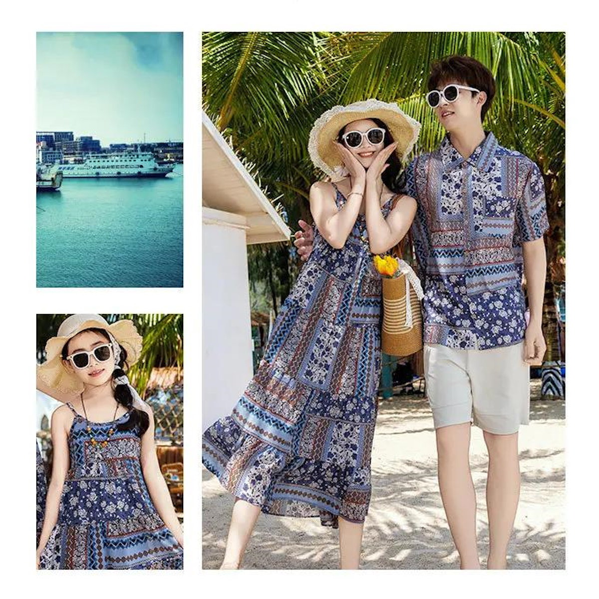 Family Matching Dress Boho Strap Dress and Shorts and Shirt Set - ChildAngle