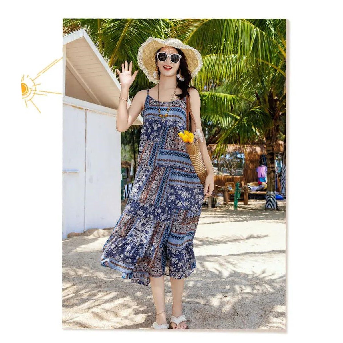 Family Matching Dress Boho Strap Dress and Shorts and Shirt Set - ChildAngle