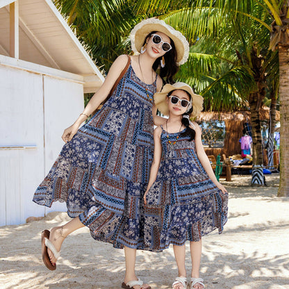 Family Matching Dress Boho Strap Dress and Shorts and Shirt Set - ChildAngle