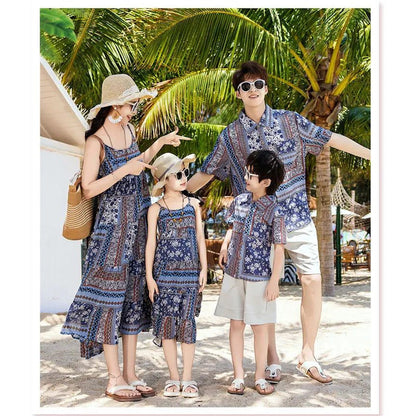 Family Matching Dress Boho Strap Dress and Shorts and Shirt Set - ChildAngle