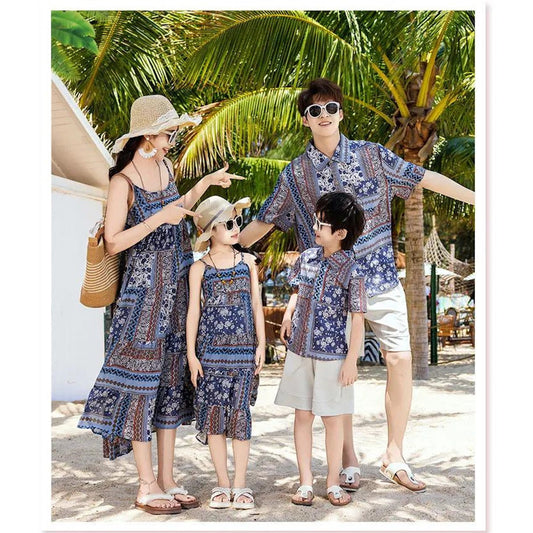 Family Matching Dress Boho Strap Dress and Shorts and Shirt Set - ChildAngle