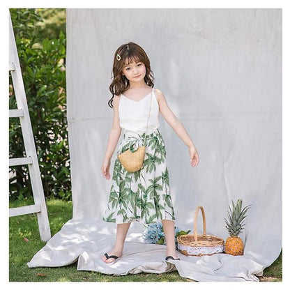 Tropical Plant Palm Tree Polo Shirts and Shorts Set and White Vest with Palm Tree Skirt - ChildAngle