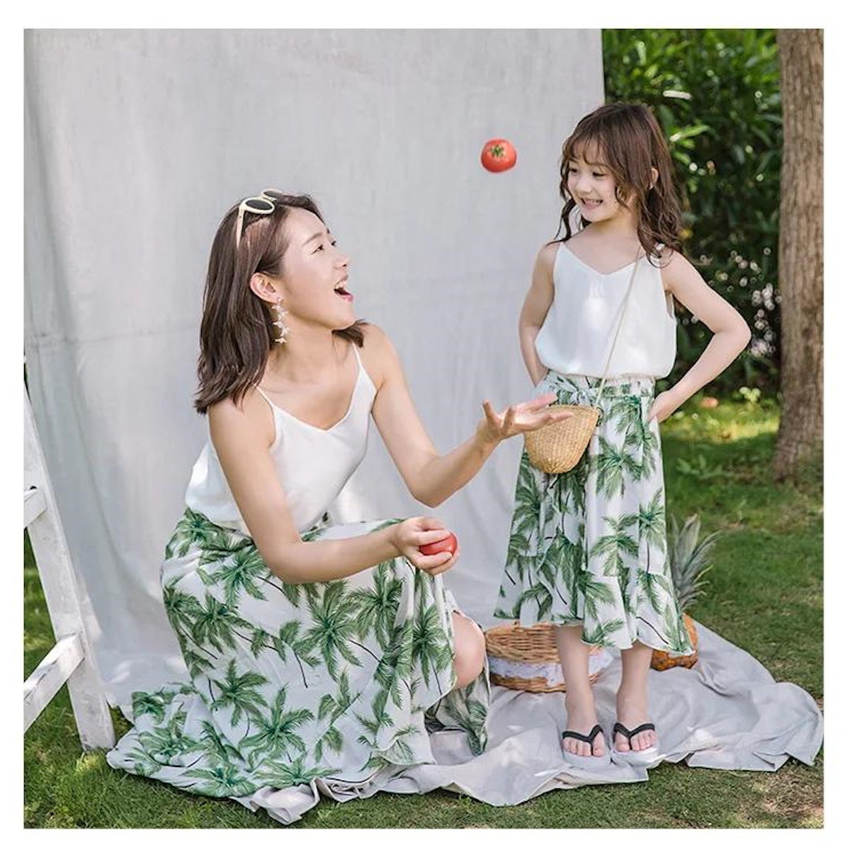 Tropical Plant Palm Tree Polo Shirts and Shorts Set and White Vest with Palm Tree Skirt - ChildAngle