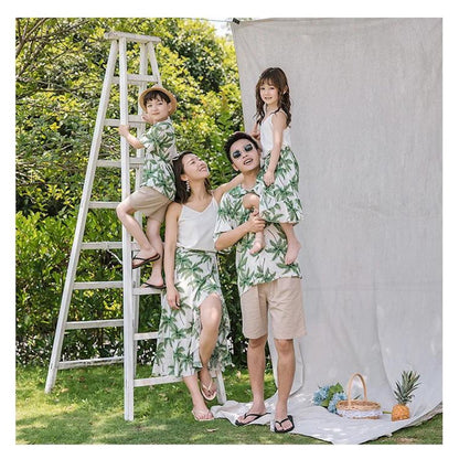 Tropical Plant Palm Tree Polo Shirts and Shorts Set and White Vest with Palm Tree Skirt - ChildAngle