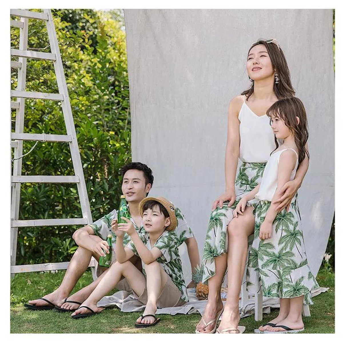 Tropical Plant Palm Tree Polo Shirts and Shorts Set and White Vest with Palm Tree Skirt - ChildAngle