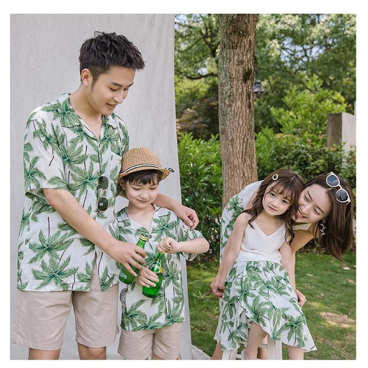 Tropical Plant Palm Tree Polo Shirts and Shorts Set and White Vest with Palm Tree Skirt - ChildAngle