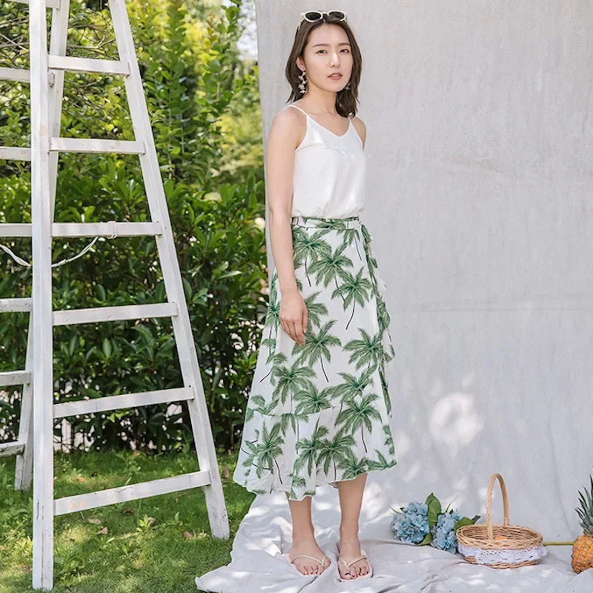 Tropical Plant Palm Tree Polo Shirts and Shorts Set and White Vest with Palm Tree Skirt - ChildAngle