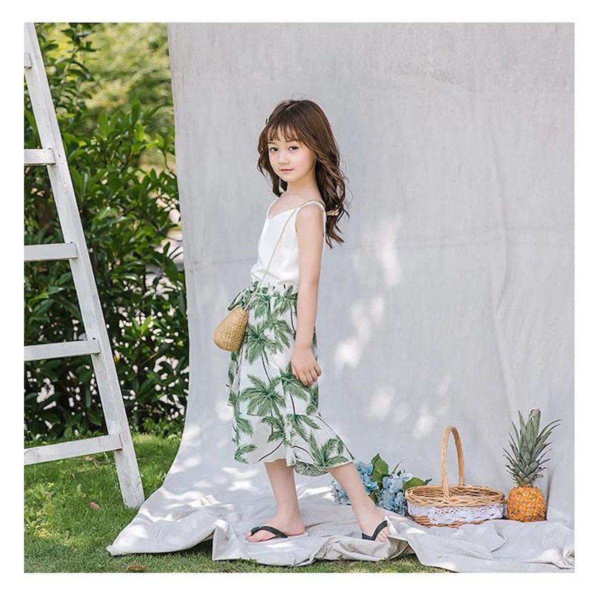 Tropical Plant Palm Tree Polo Shirts and Shorts Set and White Vest with Palm Tree Skirt - ChildAngle