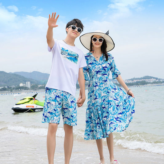 Family Matching Outfits Summer Sun T-Shirts Floral Shorts and Half Sleeve Floral Ruffle Dress - ChildAngle