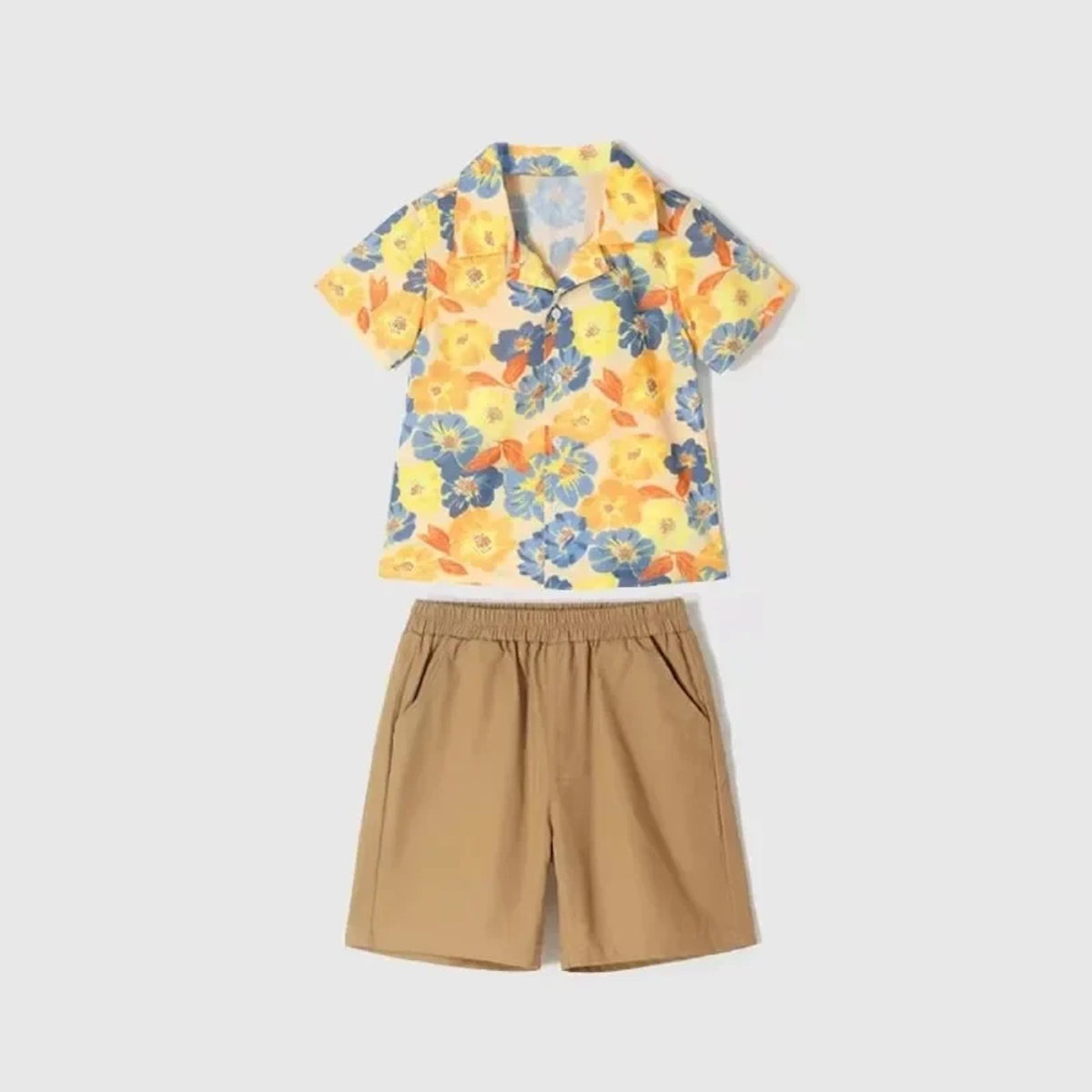 Family Matching Outfits Flower Print Half Sleeve Dress with Flower Print Polo Shirts with Shorts - ChildAngle