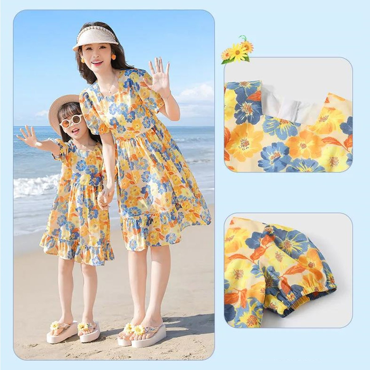 Family Matching Outfits Flower Print Half Sleeve Dress with Flower Print Polo Shirts with Shorts - ChildAngle