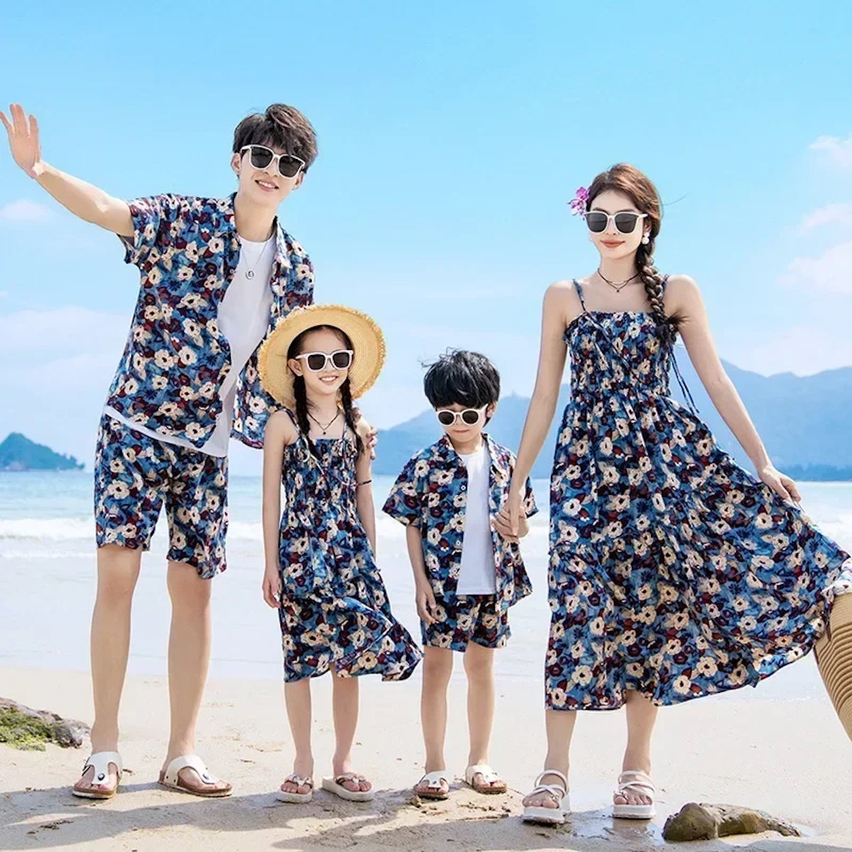 Family Matching Outfits Floral Polo Shirt and Shorts Set Floral Ruched Bust Strap Dress - ChildAngle