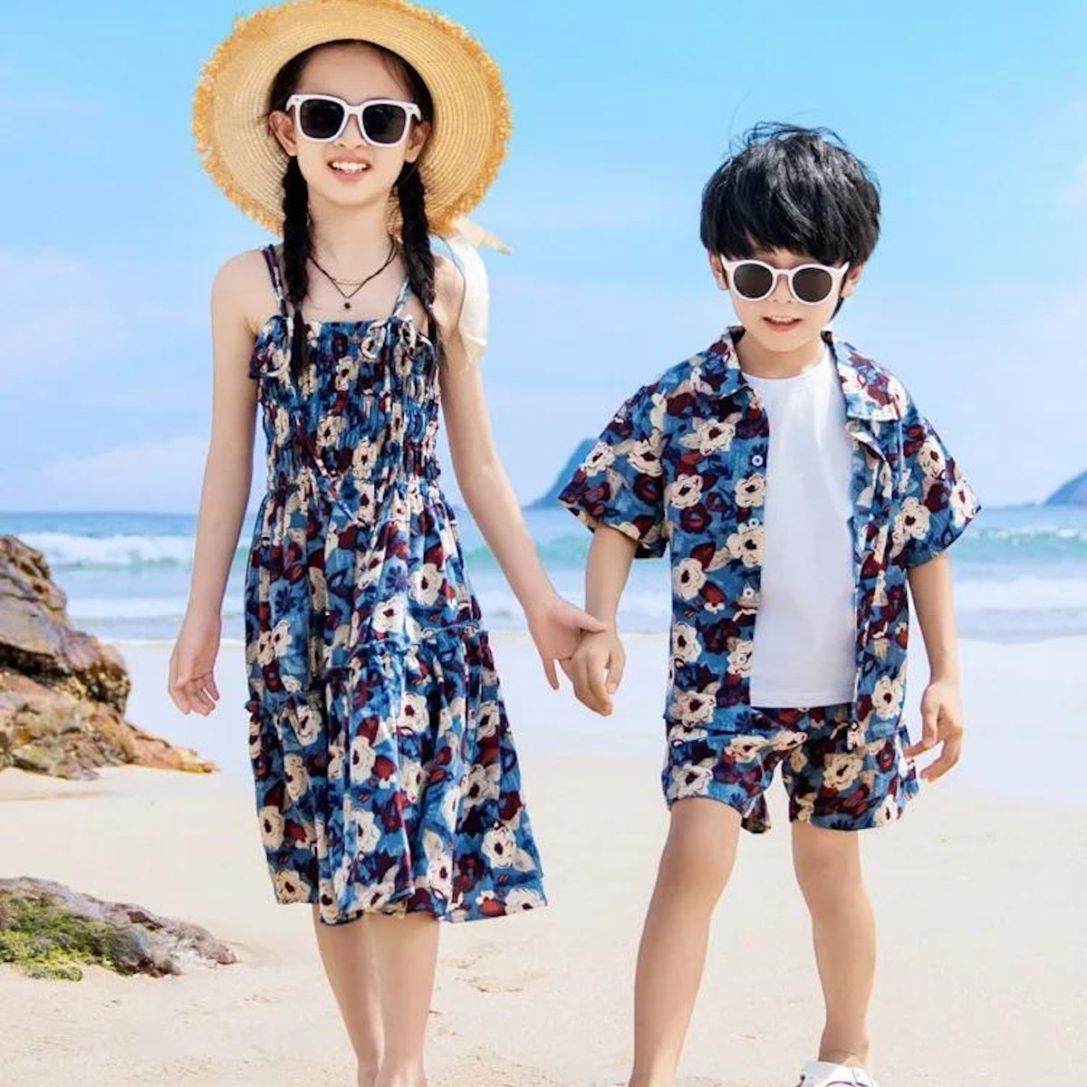 Family Matching Outfits Floral Polo Shirt and Shorts Set Floral Ruched Bust Strap Dress - ChildAngle