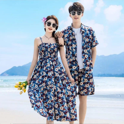 Family Matching Outfits Floral Polo Shirt and Shorts Set Floral Ruched Bust Strap Dress - ChildAngle