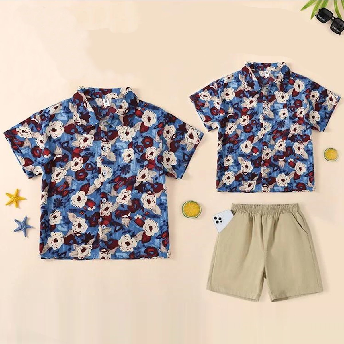 Family Matching Outfits Floral Polo Shirt and Shorts Set - ChildAngle