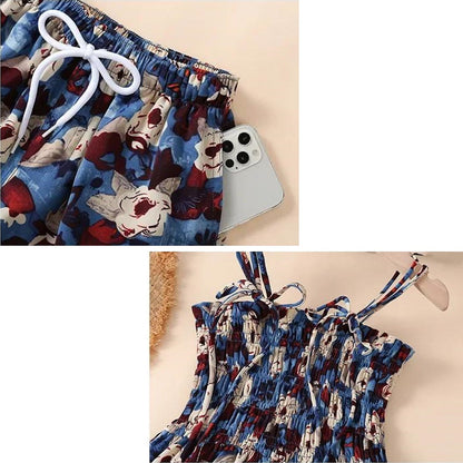 Family Matching Outfits Floral Polo Shirt and Shorts Set Floral Ruched Bust Strap Dress - ChildAngle