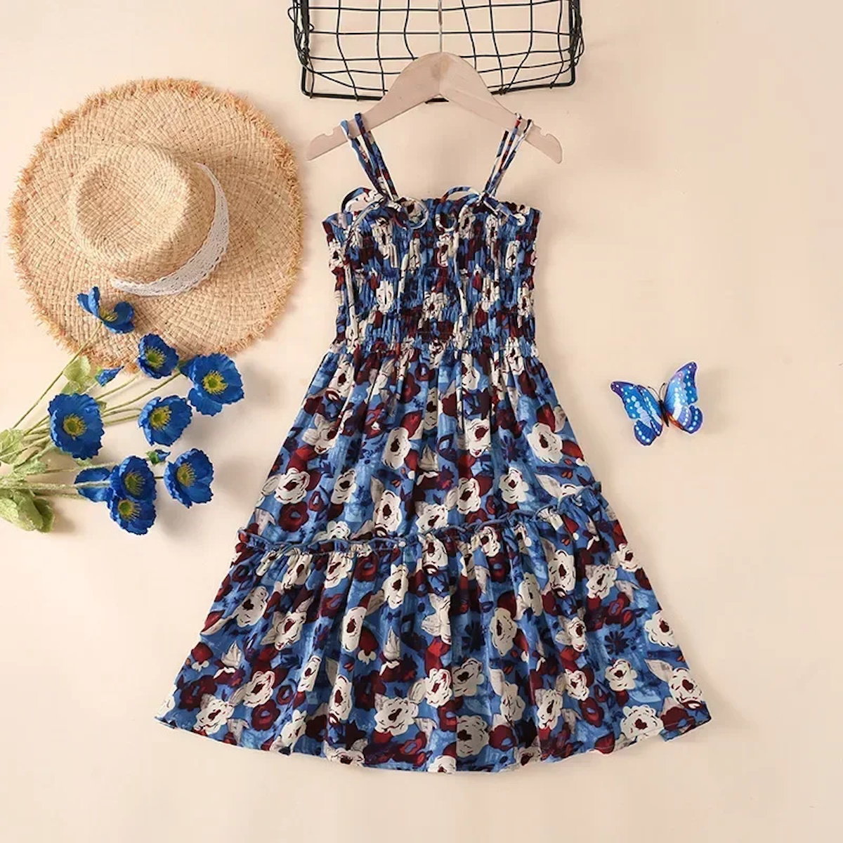 Family Matching Outfits Floral Polo Shirt and Shorts Set Floral Ruched Bust Strap Dress - ChildAngle