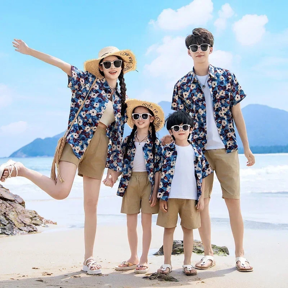 Family Matching Outfits Floral Polo Shirt and Shorts Set - ChildAngle
