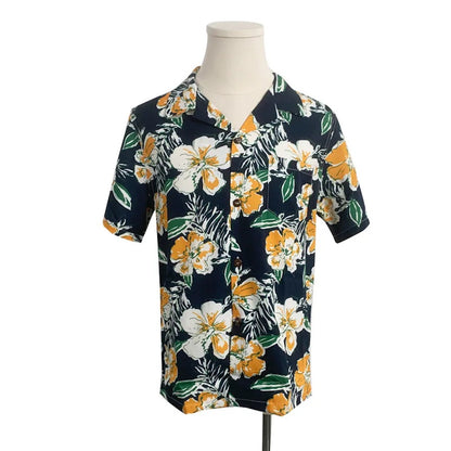 Family Matching Outfits Floral Print Maxi Strap Dress and Front Pocket Tropical Shirts and Shorts Set - ChildAngle