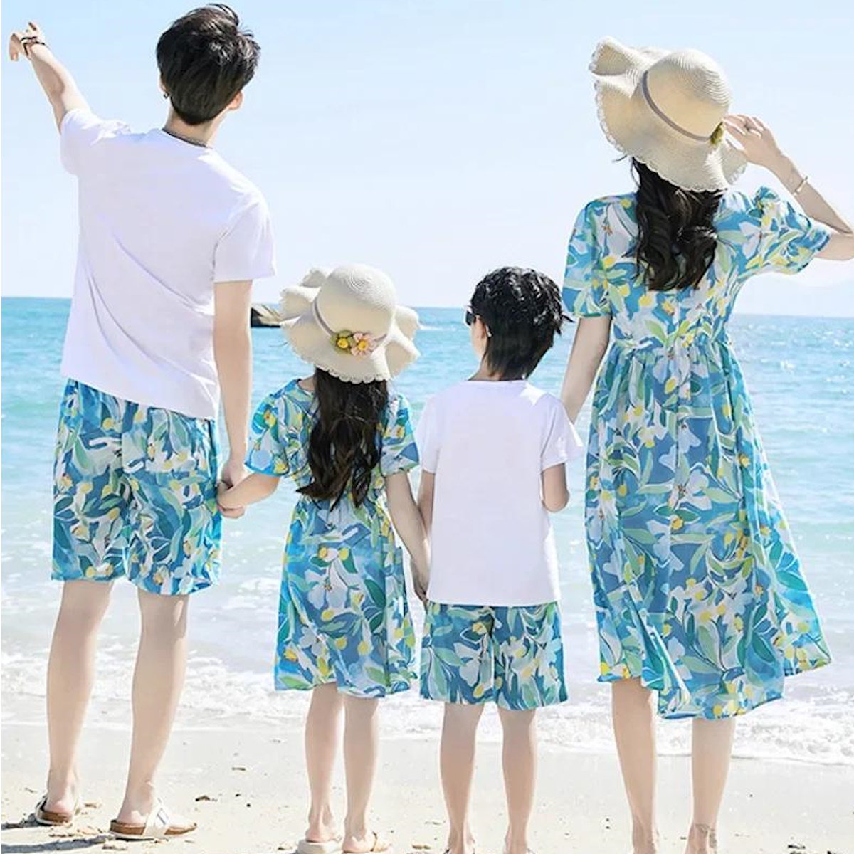 Family Matching Dress Summer Vacation Floral Beach Wear Dress and Shirt Set - ChildAngle