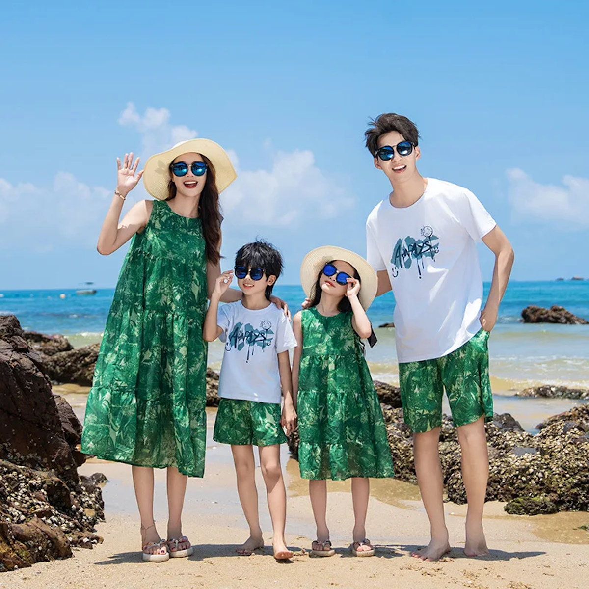 Family Matching Outfits Graphic T-Shirts and Tie Dye Shorts Match Tie Dye Maxi Dress - ChildAngle