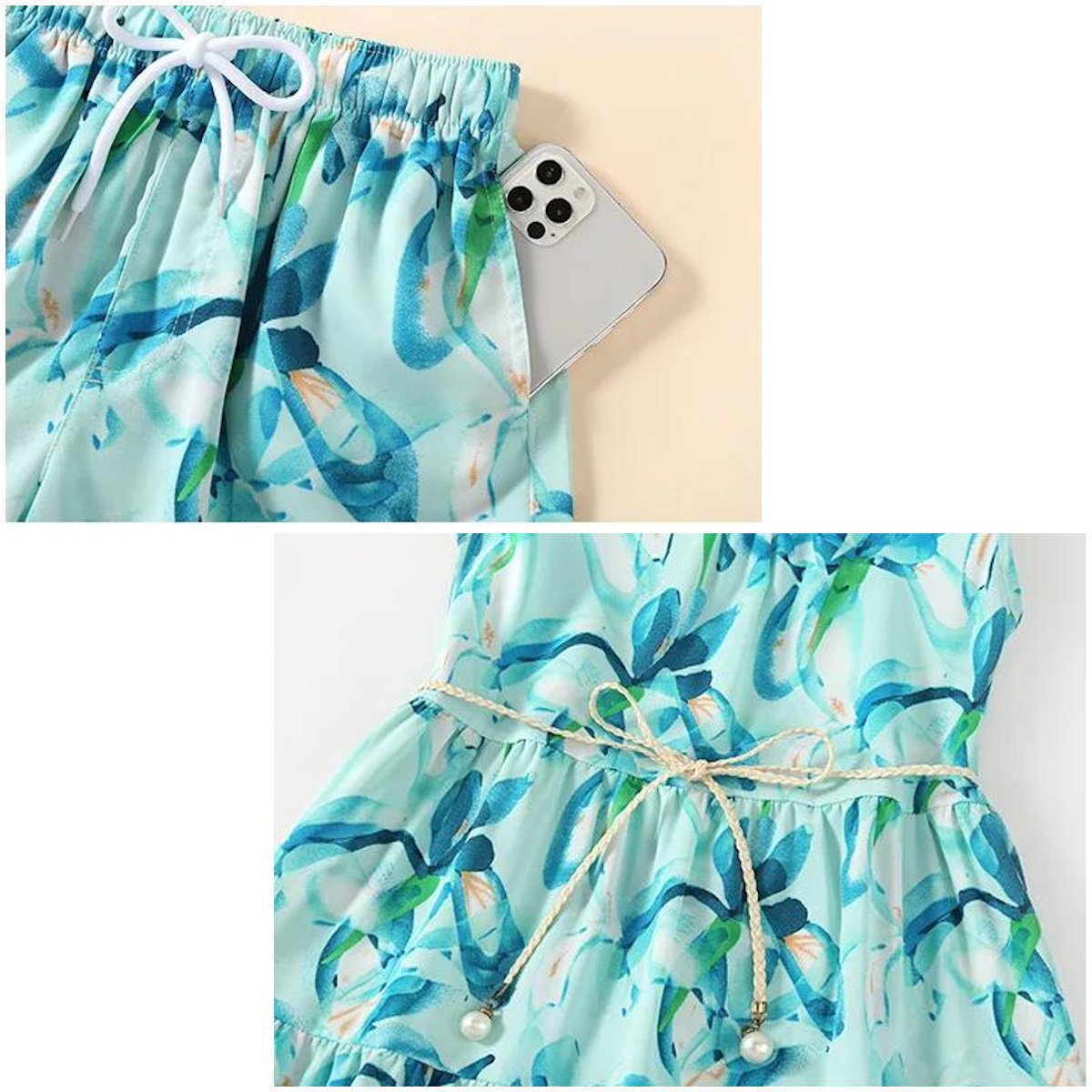 Family Matching Outfits Green Floral Dress and Tee and Shorts - ChildAngle