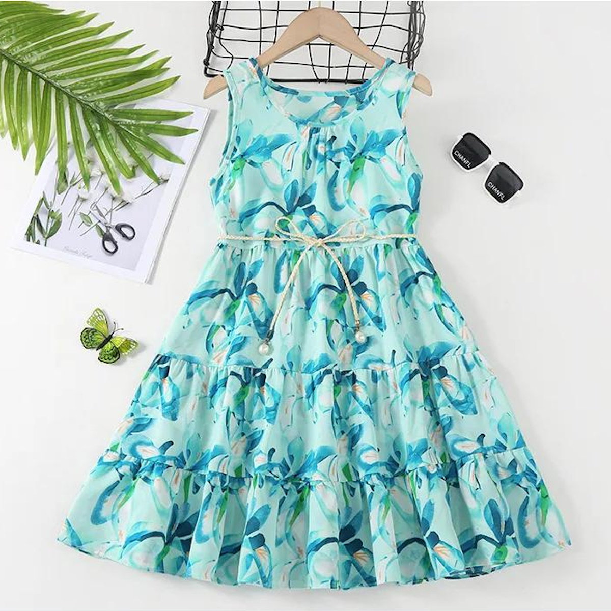 Family Matching Outfits Green Floral Dress and Tee and Shorts - ChildAngle