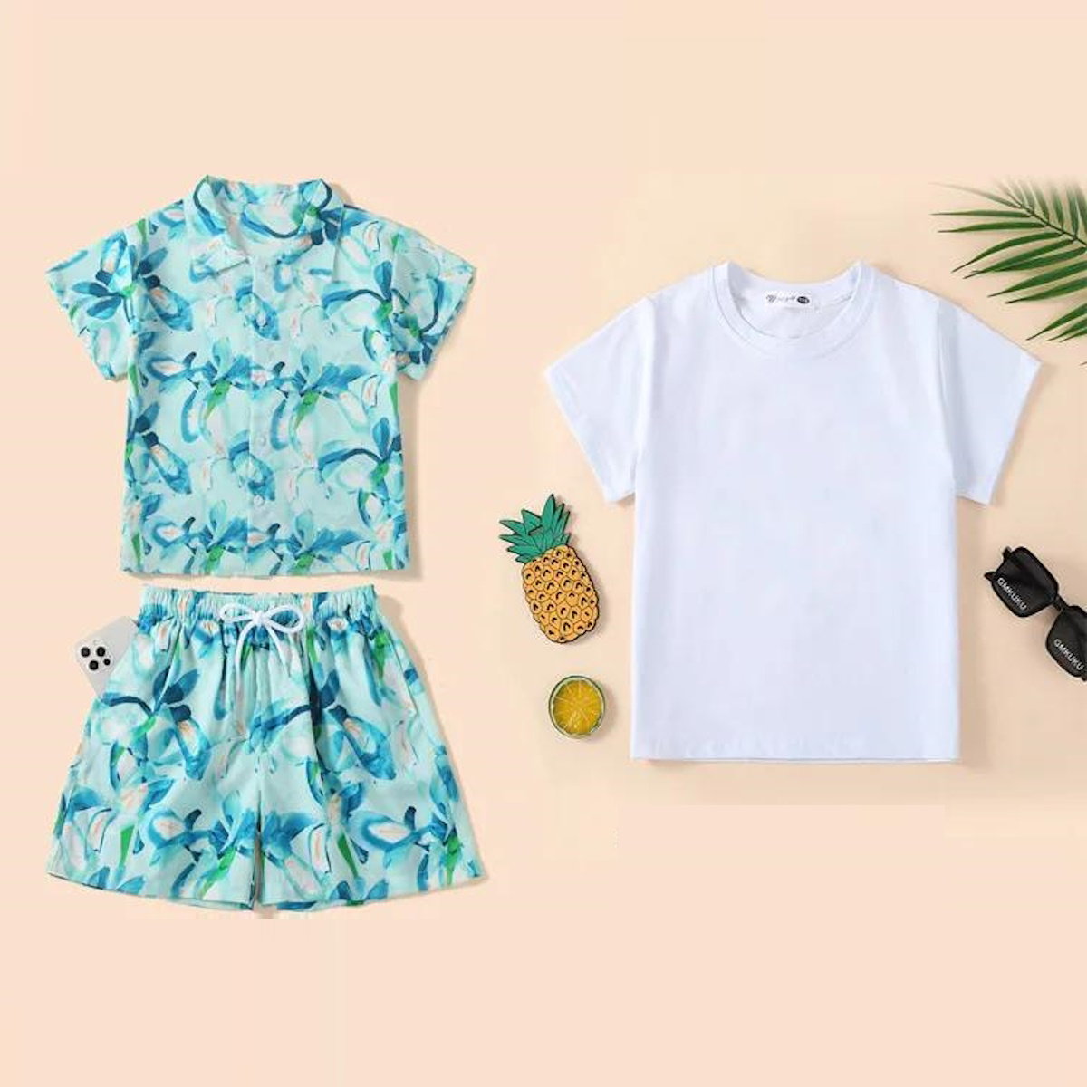 Family Matching Outfits Green Floral Dress and Tee and Shorts - ChildAngle