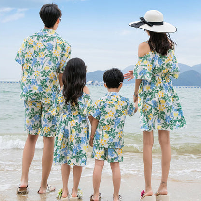 Family Matching Outfits Tropical Palm Tree Matching Family Shirts and Dress - ChildAngle
