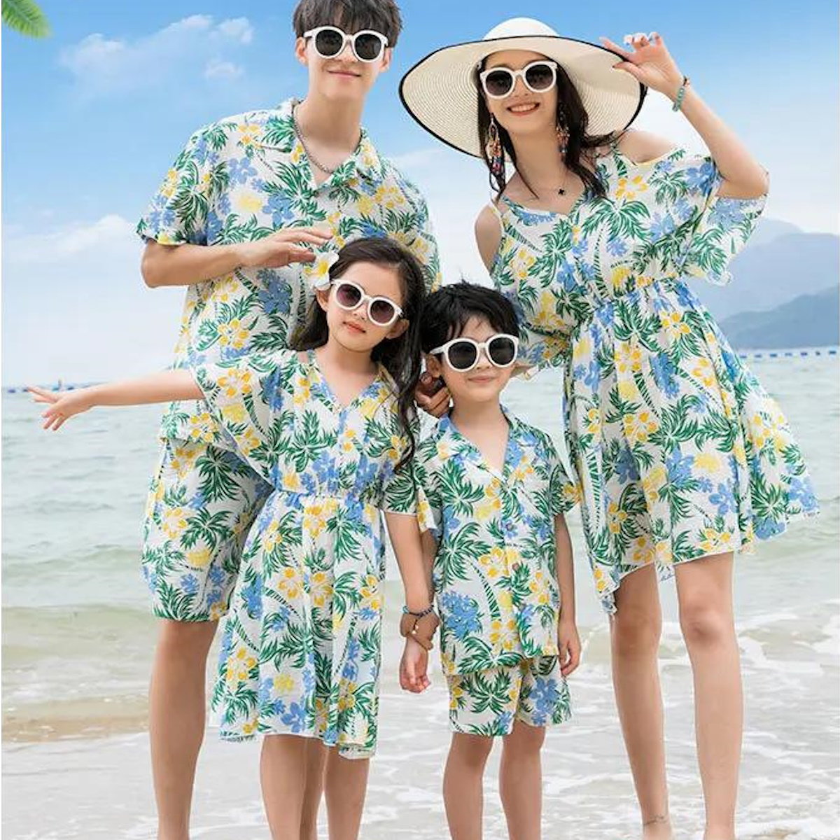 Family Matching Outfits Tropical Palm Tree Matching Family Shirts and Dress - ChildAngle
