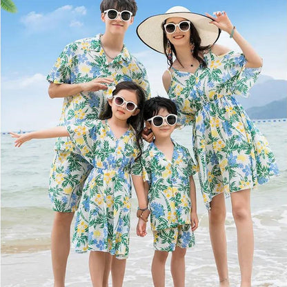 Family Matching Outfits Tropical Palm Tree Matching Family Shirts and Dress - ChildAngle