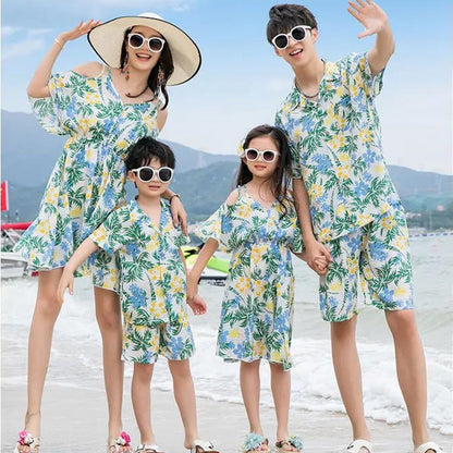 Family Matching Outfits Tropical Palm Tree Matching Family Shirts and Dress - ChildAngle