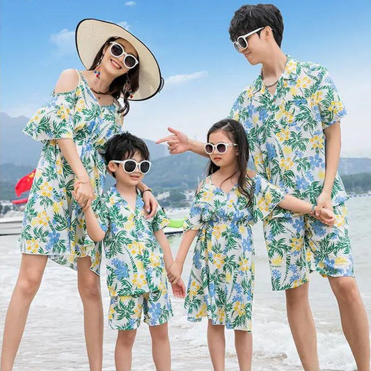 Family Matching Outfits Tropical Palm Tree Matching Family Shirts and Dress - ChildAngle