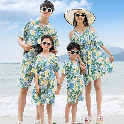 Family Matching Outfits Tropical Palm Tree Matching Family Shirts and Dress - ChildAngle