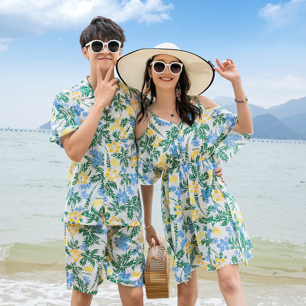Family Matching Outfits Tropical Palm Tree Matching Family Shirts and Dress - ChildAngle