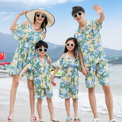 Family Matching Outfits Tropical Palm Tree Matching Family Shirts and Dress - ChildAngle