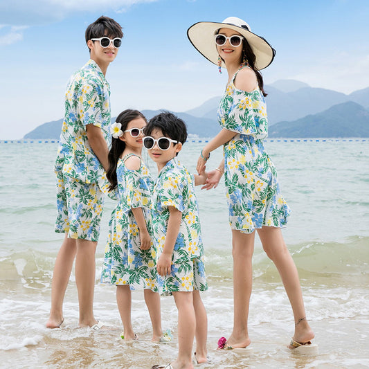 Family Matching Outfits Tropical Palm Tree Matching Family Shirts and Dress - ChildAngle