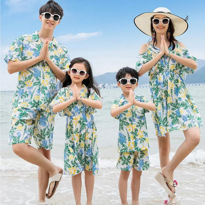 Family Matching Outfits Tropical Palm Tree Matching Family Shirts and Dress - ChildAngle