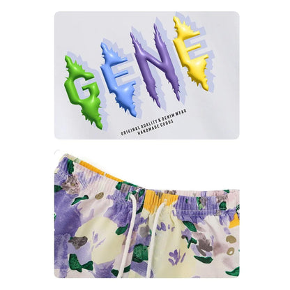 Family Matching Outfits Graphic Tee and Flower Print Shorts and Purple Flower Flared Sleeve Dress - ChildAngle