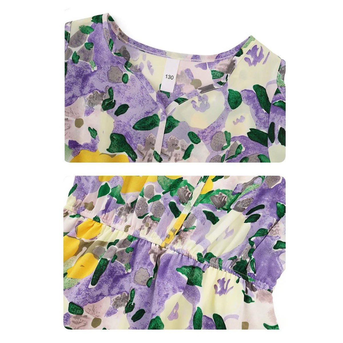 Family Matching Outfits Graphic Tee and Flower Print Shorts and Purple Flower Flared Sleeve Dress - ChildAngle