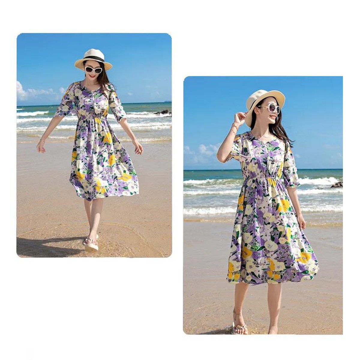 Family Matching Outfits Graphic Tee and Flower Print Shorts and Purple Flower Flared Sleeve Dress - ChildAngle