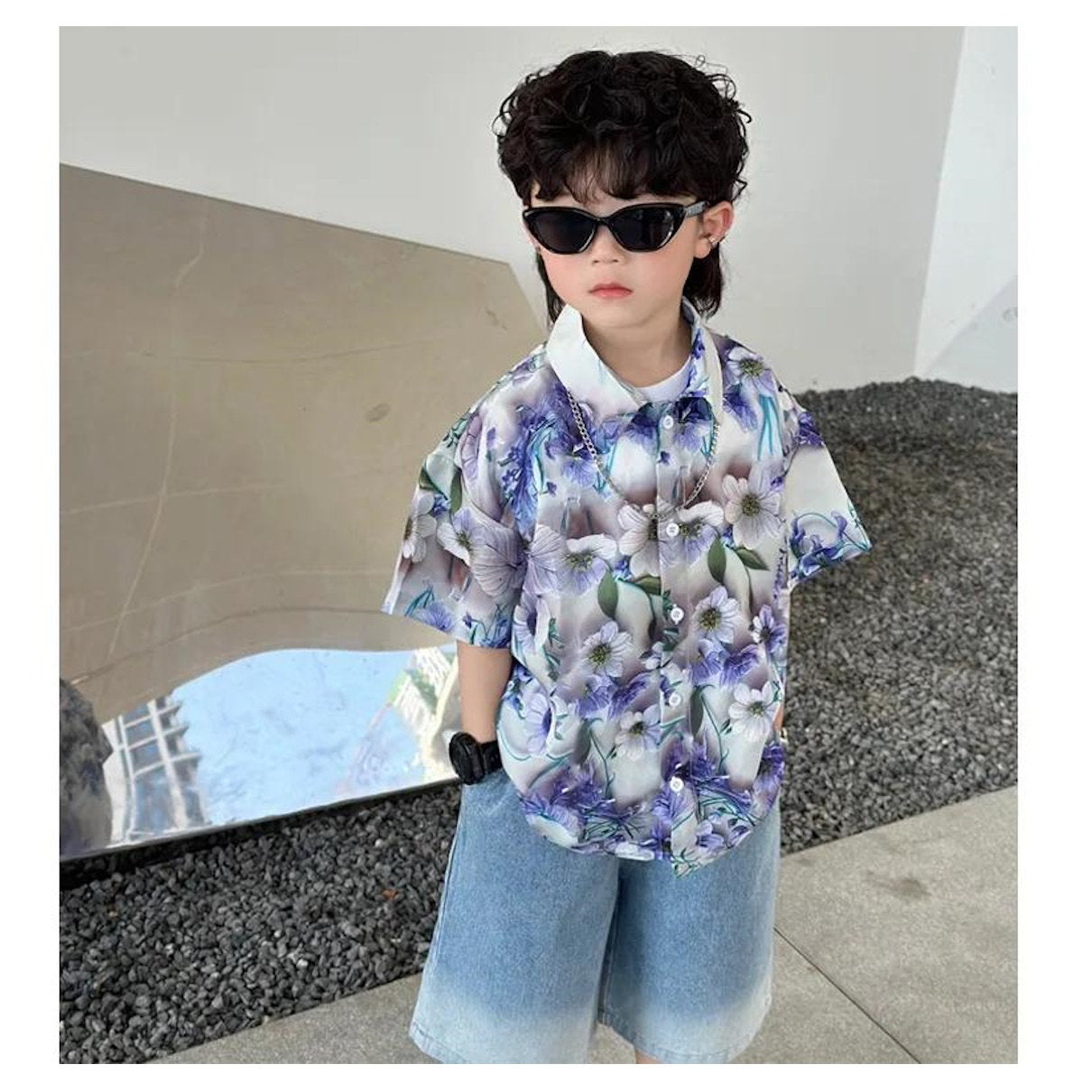 Conjuntos a juego para la familia: Polos de flores y vestido fruncido con tirantes para anudar al hombro