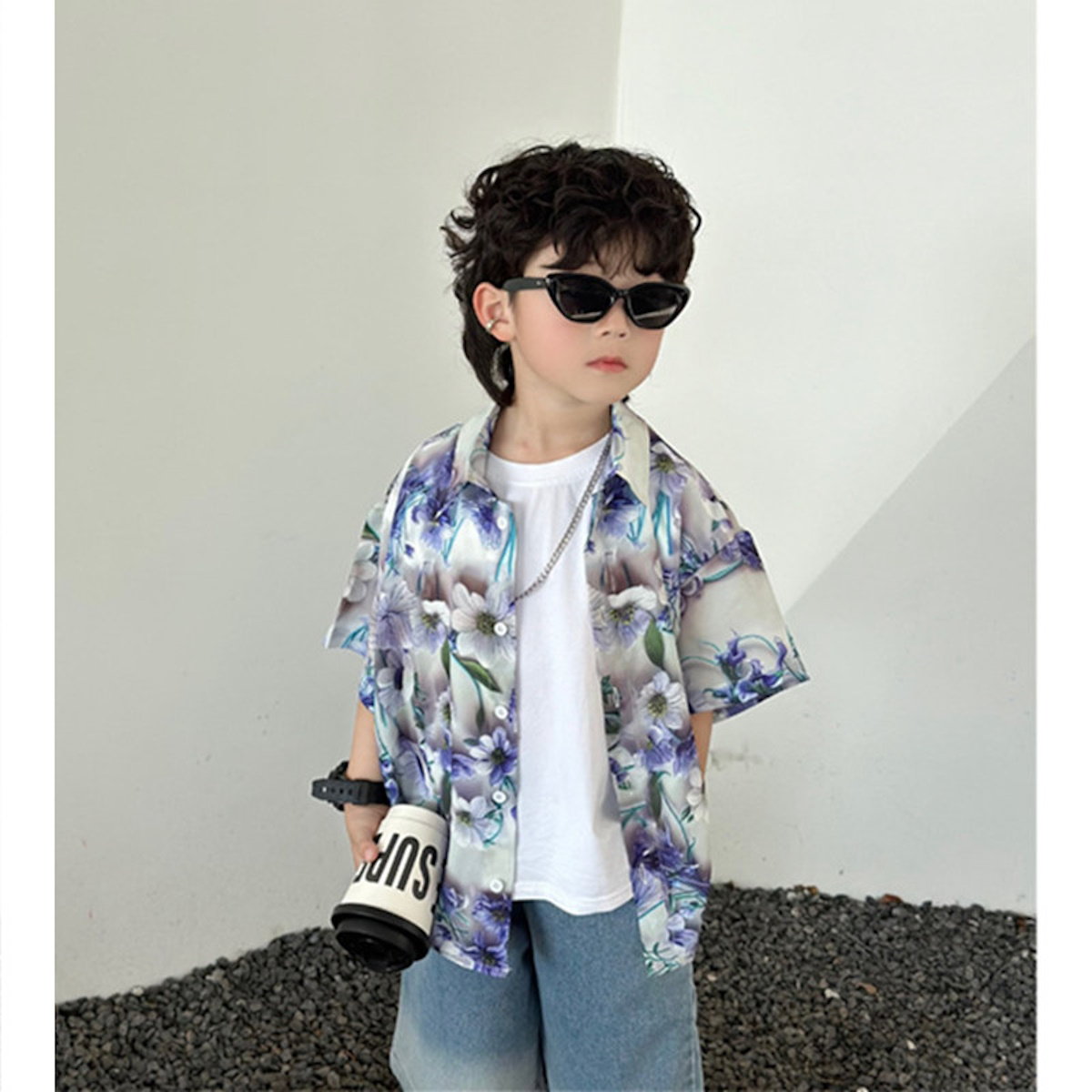 Conjuntos a juego para la familia: Polos de flores y vestido fruncido con tirantes para anudar al hombro