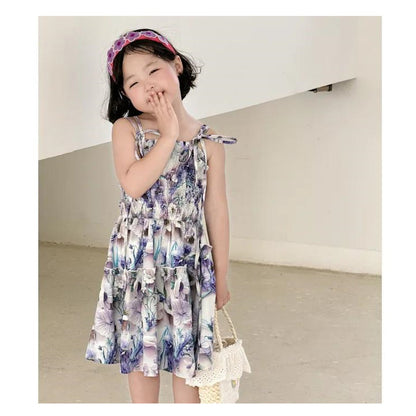 Conjuntos a juego para la familia: Polos de flores y vestido fruncido con tirantes para anudar al hombro