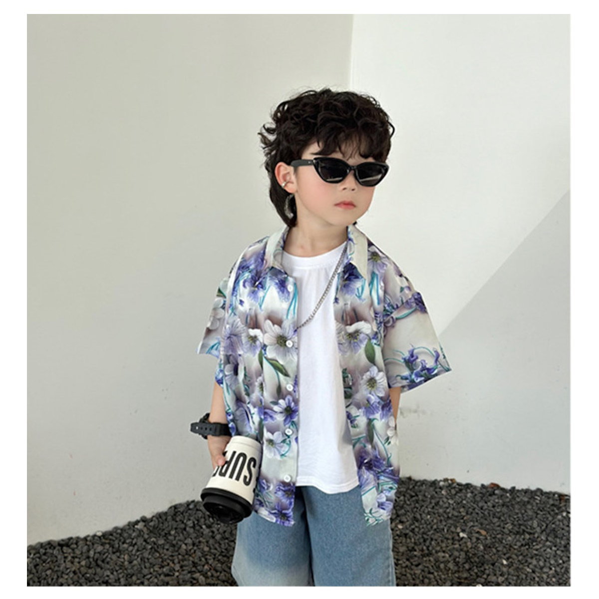 Conjuntos a juego para la familia: Polos de flores y vestido fruncido con tirantes para anudar al hombro