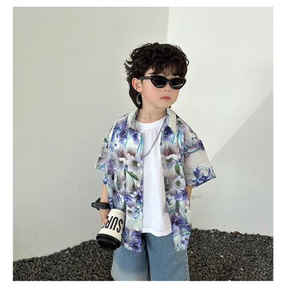 Conjuntos a juego para la familia: Polos de flores y vestido fruncido con tirantes para anudar al hombro